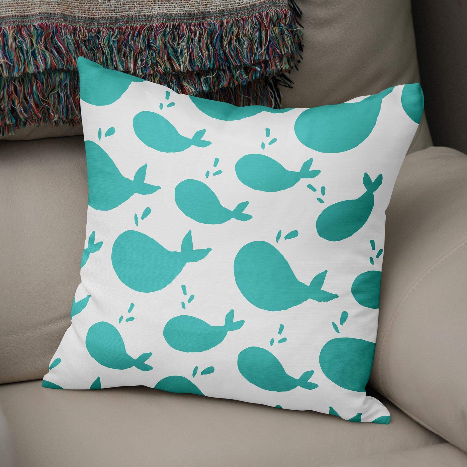 Bonamaison Decorative Cushion Cover Turquoise & White, Throw Pillow Covers, Home Decorative Pillowcases for Livingroom, Sofa, Bedroom, Size: 50x50 Cm - Designed and Manufactured in Turkey