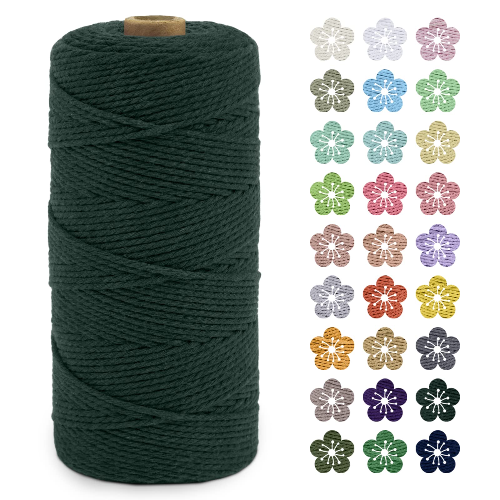 LEREATI Macrame Cord 2mm x 200m, Thick Macrame Rope Natural Cotton Rope Craft String, 3 Strand Twisted Cotton Cord Yarn for DIY Plant Hanger, Wall Hanging, Christmas Decoration (Dark green) — image 1