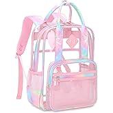 MOONBABY Small Clear Backpack for School Transparent Bookbag for Kids Heavy Duty PVC See Through Backpack Stadium Approved