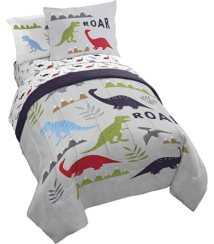 Joiedomi 5-Piece Dinosaur Bedding Set For Kids - Twin Size Super Soft Microfiber Comforter, Sheets & Pillowcases
