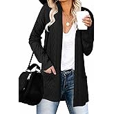 MEROKEETY Women's Casual Long Sleeve Open Front Cable Knit Cardigans Lightweight Solid Color with Pockets