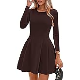 PRETTYGARDEN Long Sleeve Mini Dress for Women 2026 Spring Crewneck Knit Pleated Babydoll A Line Casual Short Party Dresses