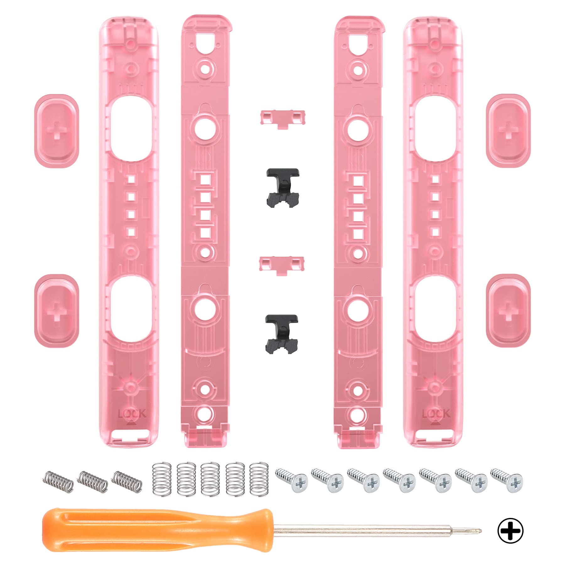eXtremeRate DIY Replacement Shell for Joycon Strap, Transparent Clear Cherry Pink Custom Controller Wrist Strap Housing Buttons for Nintendo Switch & Switch OLED Model - 2 Pack