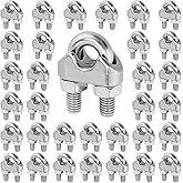 FUNSUEI 40 PCS 1/8 Inch M3 304 Stainless Steel Cable Clamps, U Bolt Wire Rope Cable Clamps for Cable Wire