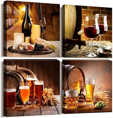 Amazon Com Kitchen Wall Decor Restoring Ancient Ways Still Life Wine Glass Wine Barrel Canvas Prints Wall Art For Dining Room Bar Home Decorations 12x12 Inch 4 Piece Restaurant Posters Decor Artwork Home Decor