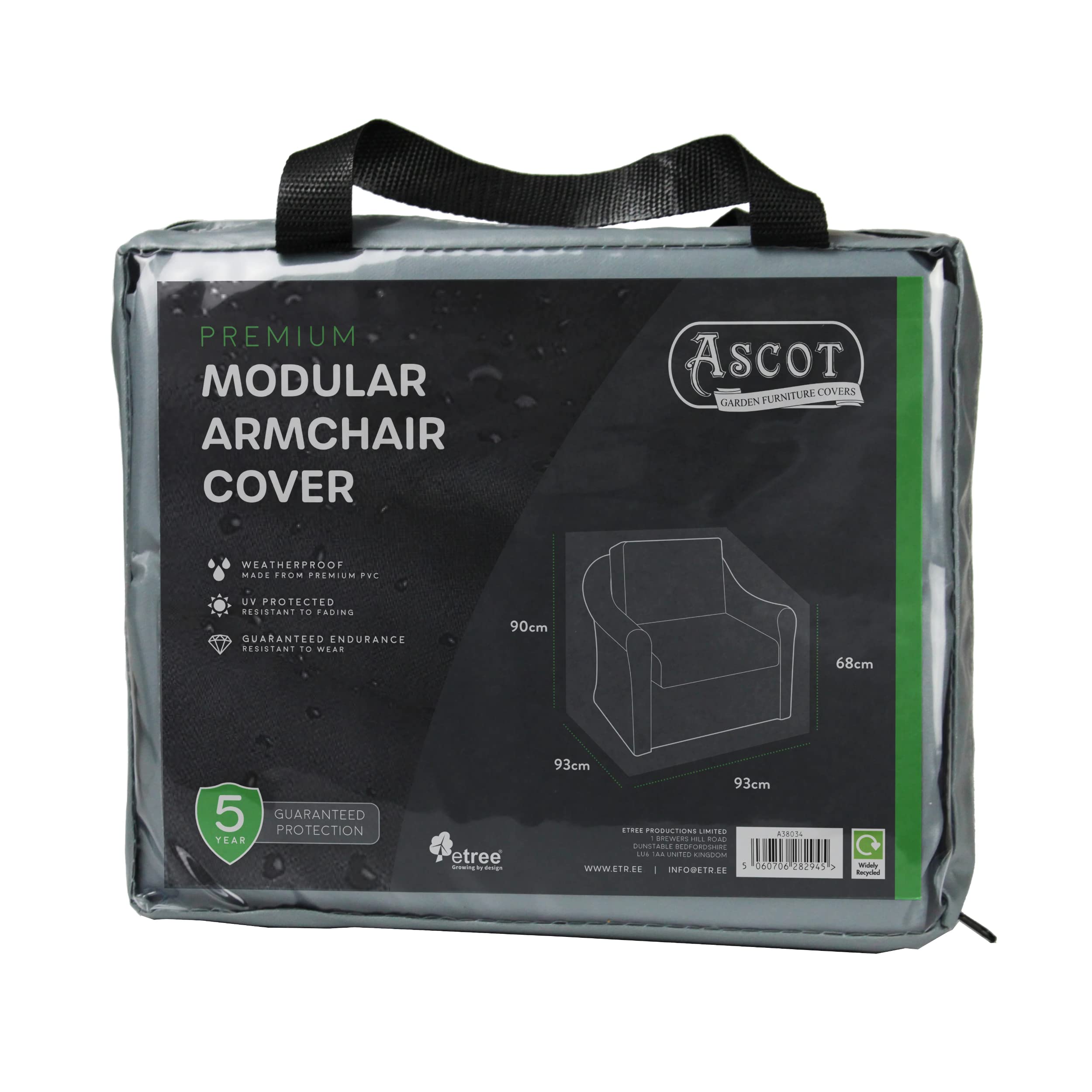 Ascot Premium Modular Armchair Cover - 93 X 93 X 68/90 H Modern Grey