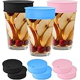 PEOVLVN 6 Pcs Cup Covers for Drinks for Safety, Silicone Drink Covers with Straw Hole Reusable Drink Protector for Women Coffee Tea Beer Mugs Glasses Seal Lids (Black, Pink, Blue)
