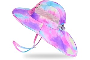 PLAY TAILOR Kids Sun Hat UV Protection Unicorn Summer Beach Play Hats Wide Brim Neck Flap for Girls Boys