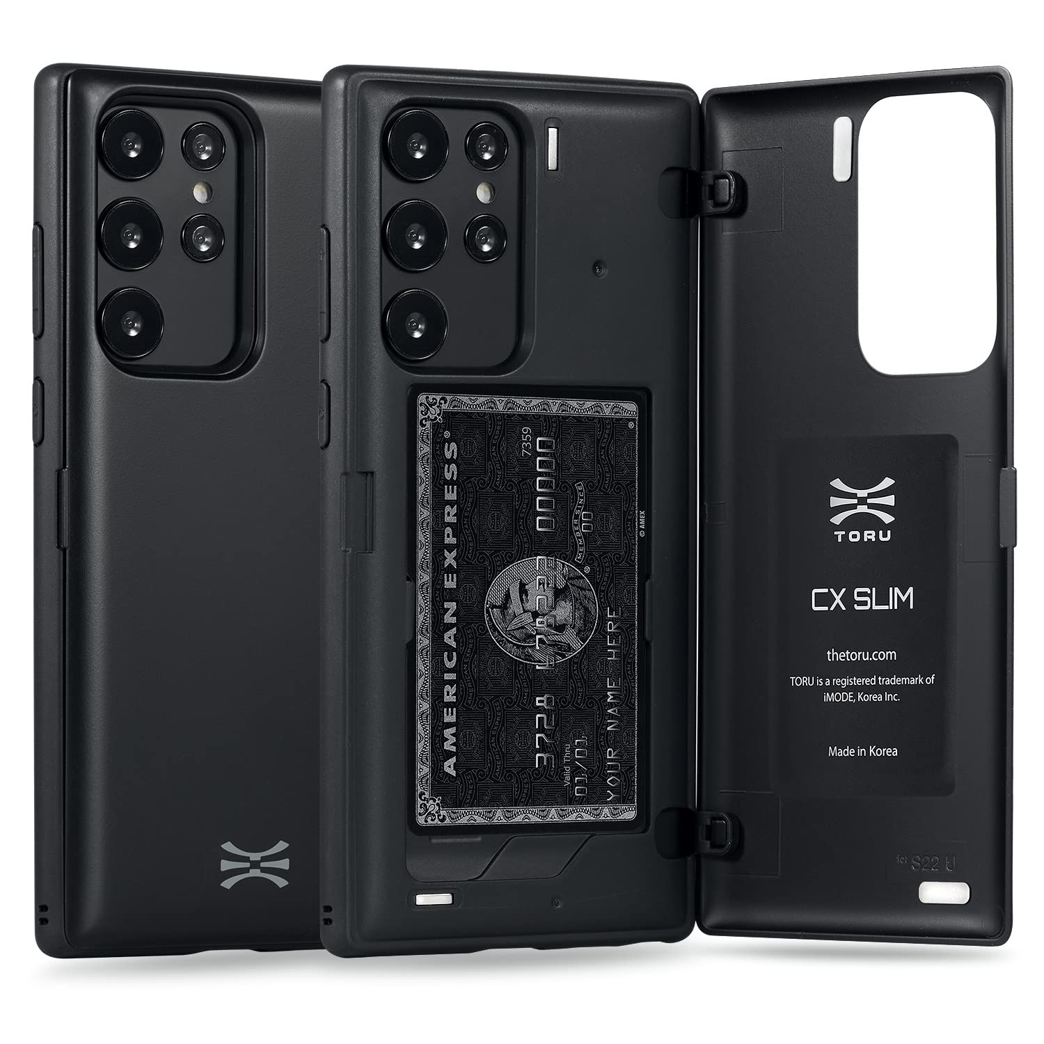 TORU CX SLIM Magnetic Wallet Cover Designed for Galaxy S22 Ultra Case with Hidden Card Holder - Black