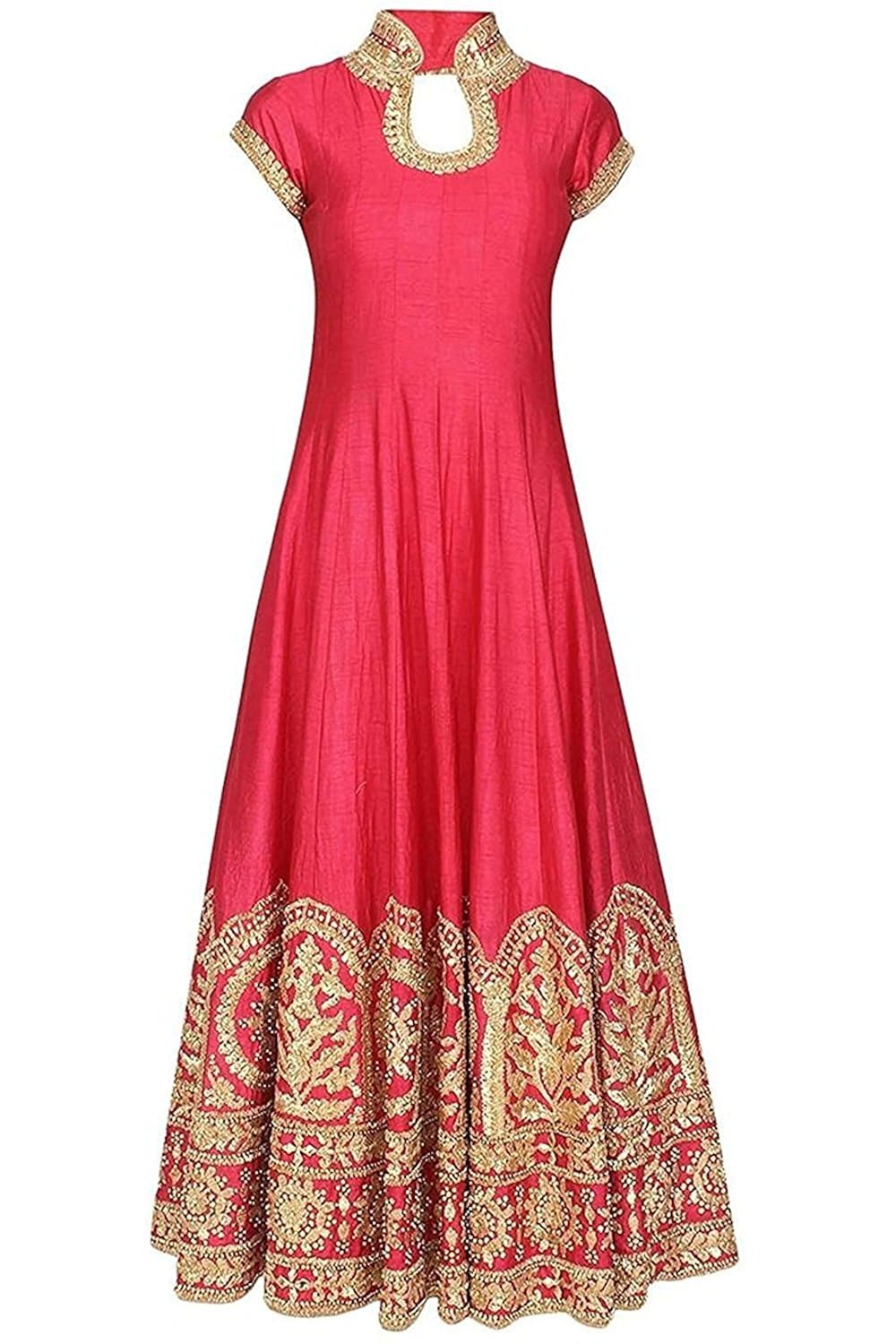 manan creation women's cotton silk semi-stitched gown (pink_free size)