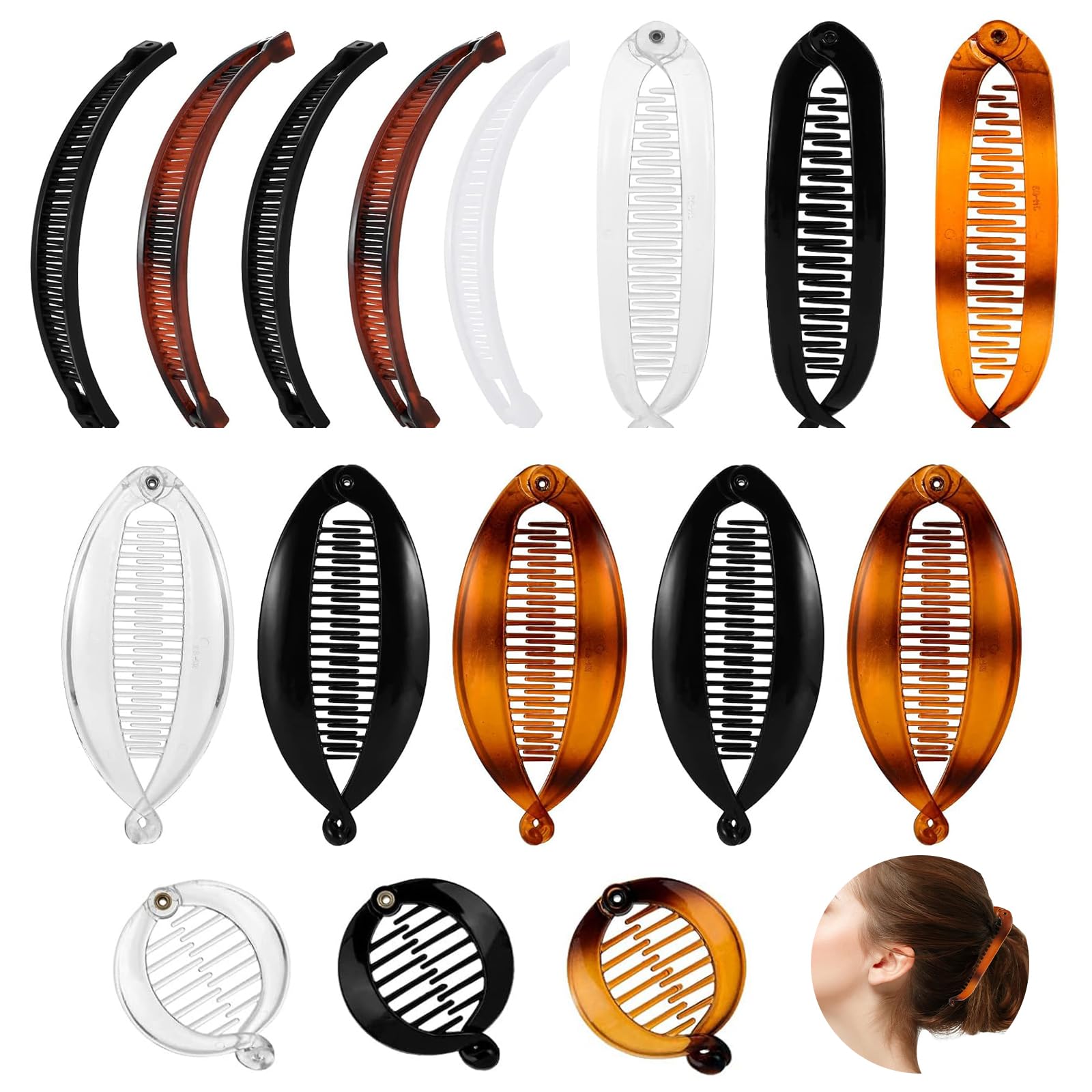 DALAETUS 16 Pcs Plastic Banana Hair Clips Set for Women Girls, Vintage Fishtail Hair Clip for Thick Hair and Fine Hair,Ponytail Clincher Combs for Shower Work Makeup Party Sports Etc（4 Styles）