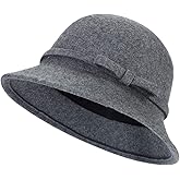 XGOPTS Women Winter Wool Bucket Hat Felt Cloche Bowler Hat Church Derby Hat Grey