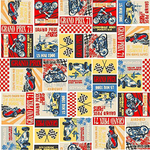 Kt KILOtela Digital Printed Canvas Duck Fabric, Upholstering Furniture, Headboards, Accent Pillows, Handbags, Tote Bags, Aprons, Draperies, 300 cm Length x 280 cm Width, Grand Prix, Cars, Motorcycles