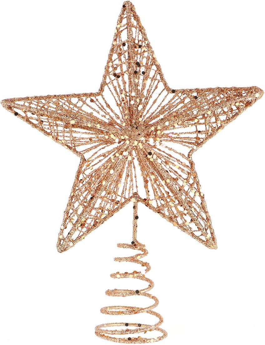 Tree Toppers - KESYOO Chritmas Glitter Star Tree Topper Exquisite Iron Star Tree Topper Ornament Metal Christmas Tree Decor for Home Bar Xmas Tree Decor(Rose)