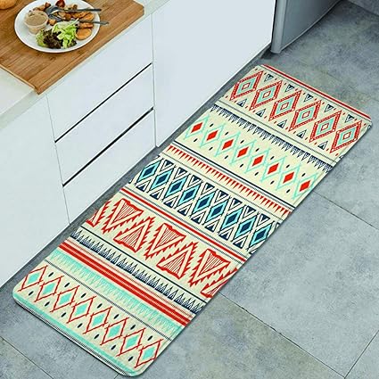 Amazon Guvicinir キッチンマット 洗える 45 1cm メキシコ風アステカ柄レトロ手描きデザイン抽象 キッチンマット 滑り止め 柔らかく おしゃれ 台所 マット お手入れ簡単 Guvicinir キッチンマット