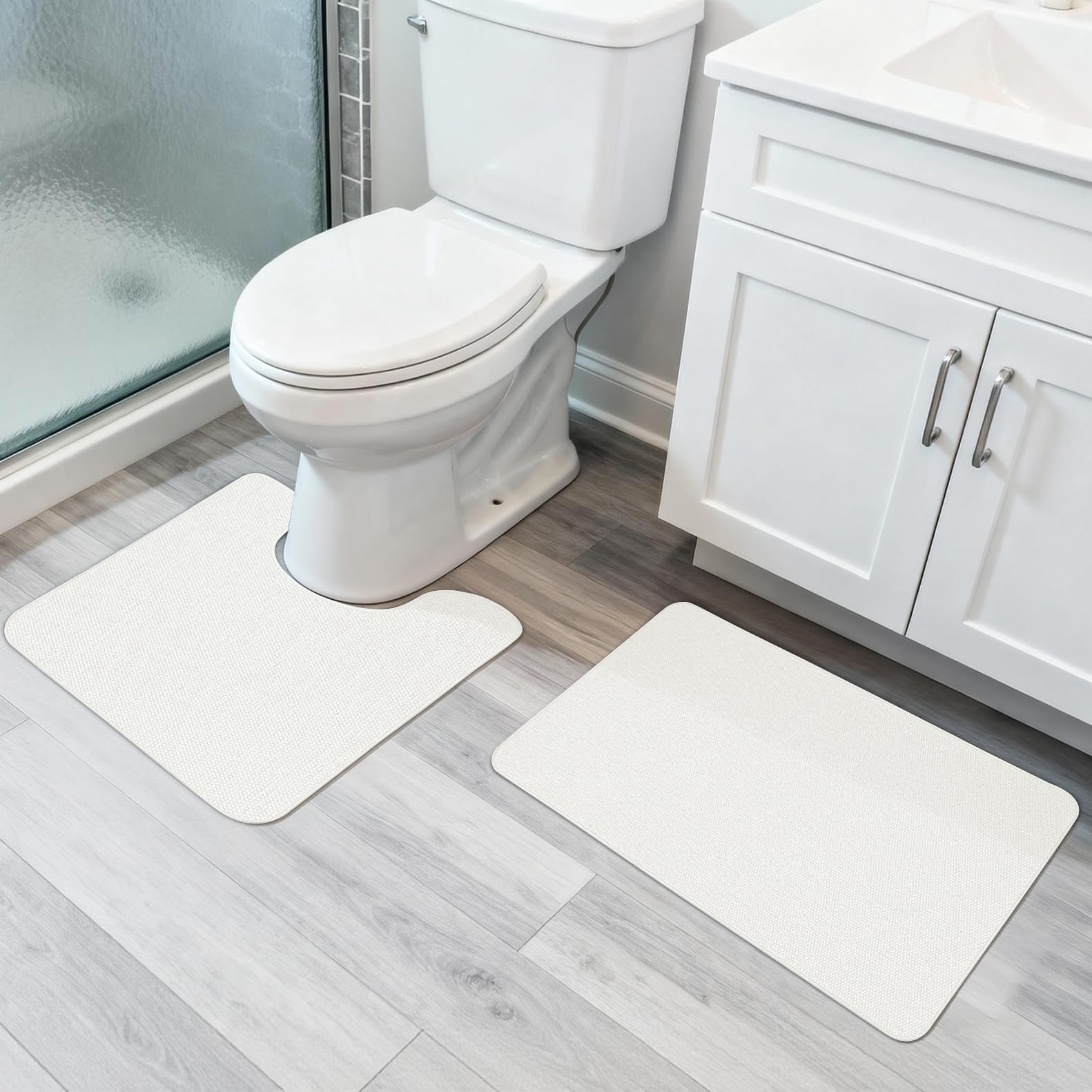 Photo 1 of Bosap Bathroom Rugs Set 2 Pieces,Thin Bathroom Mats,Toilet Rugs,Quick Dry,Non-Slip,Machine Washable,Low Pile,Absorbent Bath Mats,Shower,Sink,Home Decor Accessories.Cream,1'5"x2'3"+1'8"x2" U Shape