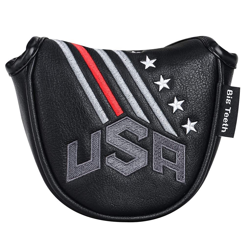 Photo 1 of BIG TEETH Golf Putter Cover Square Half Heel Shaft Mallet Putter Head Covers USA Stripe and Star Fit for Most Brand Golf Putters (Mallet Cover)
