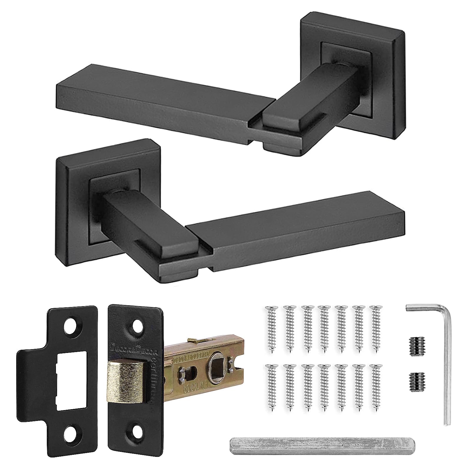 Decoranddecor Black Door Handles Internal - Aluminium Matt Black Door Handle Sets for Wooden Interior Doors - Internal Door Handles with Mortice Latch - Nexus Range