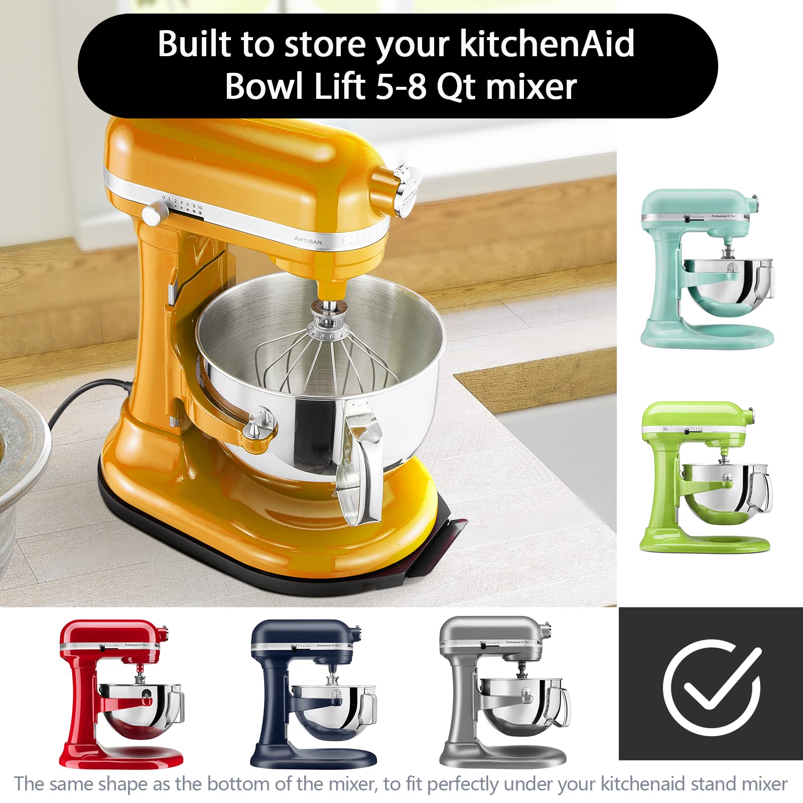 Upgrade Mixer Slider for Kitchenaid Mixer,Sliding Tray Kitchen Appliance Slide Tray Mixer Mover Mixer Mat with Smooth Rolling Wheels for Kitchenaid Series (Black, 5-8 Qt)