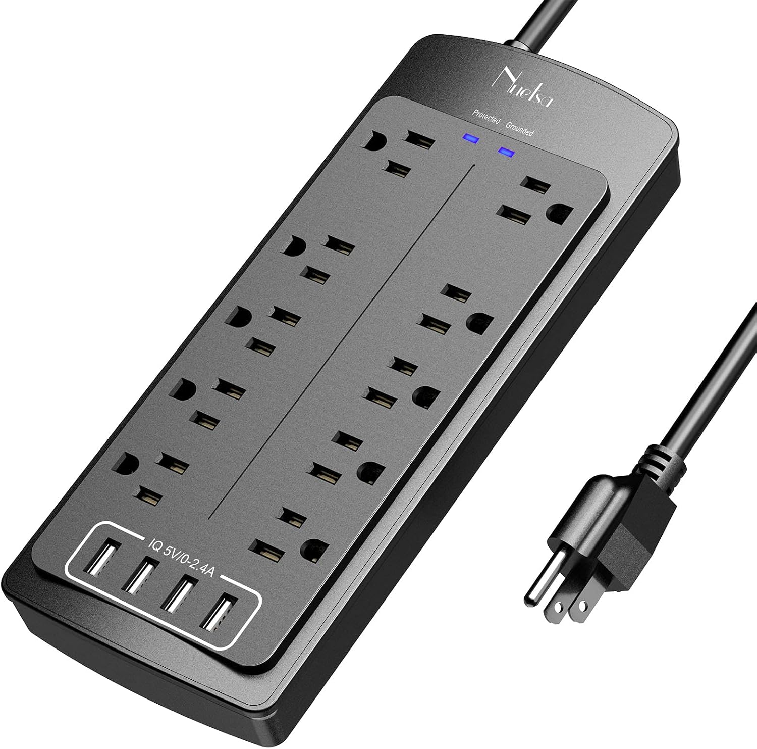 Power Strip , Nuetsa Surge Protector with 10 Outlets and 4 USB Ports, 6 Feet Extension Cord (1875W/15A) for for Home, Office, Dorm Essentials, 2700 Joules, ETL Listed (Black): Electronics