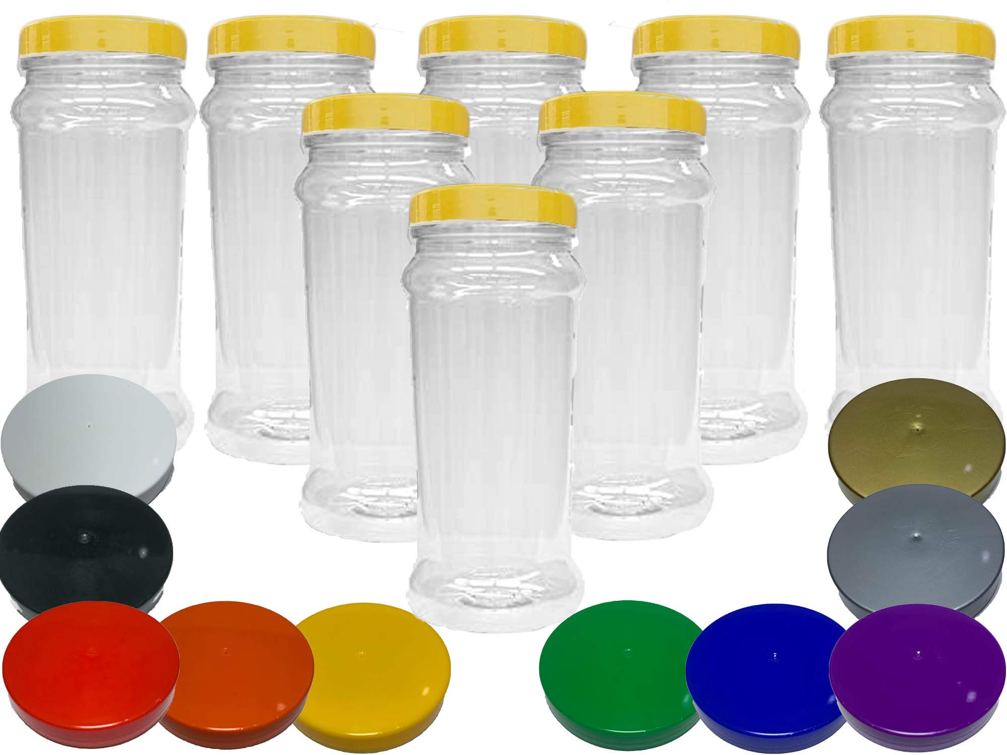 Truly Sweet Candy Very Large 2.5L Plastic Jars with choice of lid. Craft, Garage, Kitchen Storage (Gold Lids, 8 Jars)
