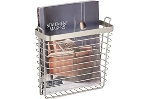 mDesign Metal Wire Farmhouse Wall Mount Magazine Holder, Home Storage Organizer - Space Saving Rack for Magazines, Books, Newspapers, Tablets in Mudroom, Bathroom, Office - Satin
