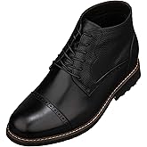 CALTO Men's Invisible Height Increasing Elevator Shoes - Black Leather Lace-up Cap-toe Boots with Inner Faux Fur - 3.2 Inches Taller - Y41083 - Size 9 D(M) US