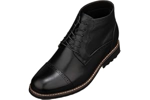 CALTO Men's Invisible Height Increasing Elevator Shoes - Black Leather Lace-up Cap-toe Boots with Inner Faux Fur - 3.2 Inches Taller - Y41083 - Size 10 D(M) US