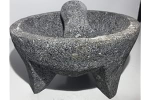 Made in Mexico Genuine Mexican Manual Guacamole Salsa Maker Volcanic Lava Rock Stone Molcajete/Tejolote Mortar and Pestle Her