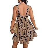 Floerns Women's Plus Size Geo Bow Tie Back Cami Dress Sleeveless Ruffle Vacation Beach Dresses
