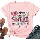 Valentine Teacher Shirt Women-Cute My Class is Full of Sweet Hearts Short Sleeve Valentines Day Teacher Tee Tops