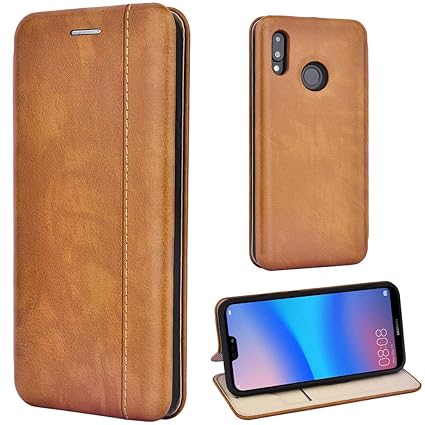 Schwarz Leder Tasche Handyhülle für Huawei P20 Lite Schutzhülle Flip