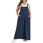 Lastshe Plus Size Jumpsuit for Women Casual Wide Leg Overalls Loose fit Adjustable Rompers with Pockets 2024