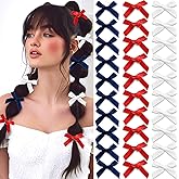 SAWINDA 30Pcs Blue White Red Mini Hair Bows Cheer Bow Hair Clips Small Bows for Hair Cute Satin Bowknot Hair Barrettes Hair Ribbon Hair Clips Accessories for Women Teens Girls