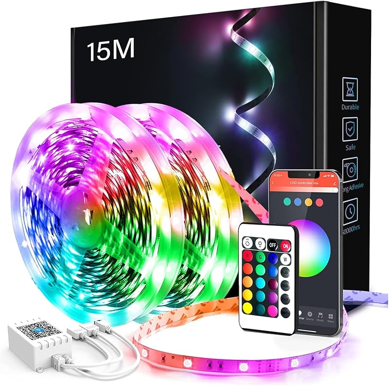 phopollo 15m LED Strip Lights with Remote App Control Music Sync 5050 12V