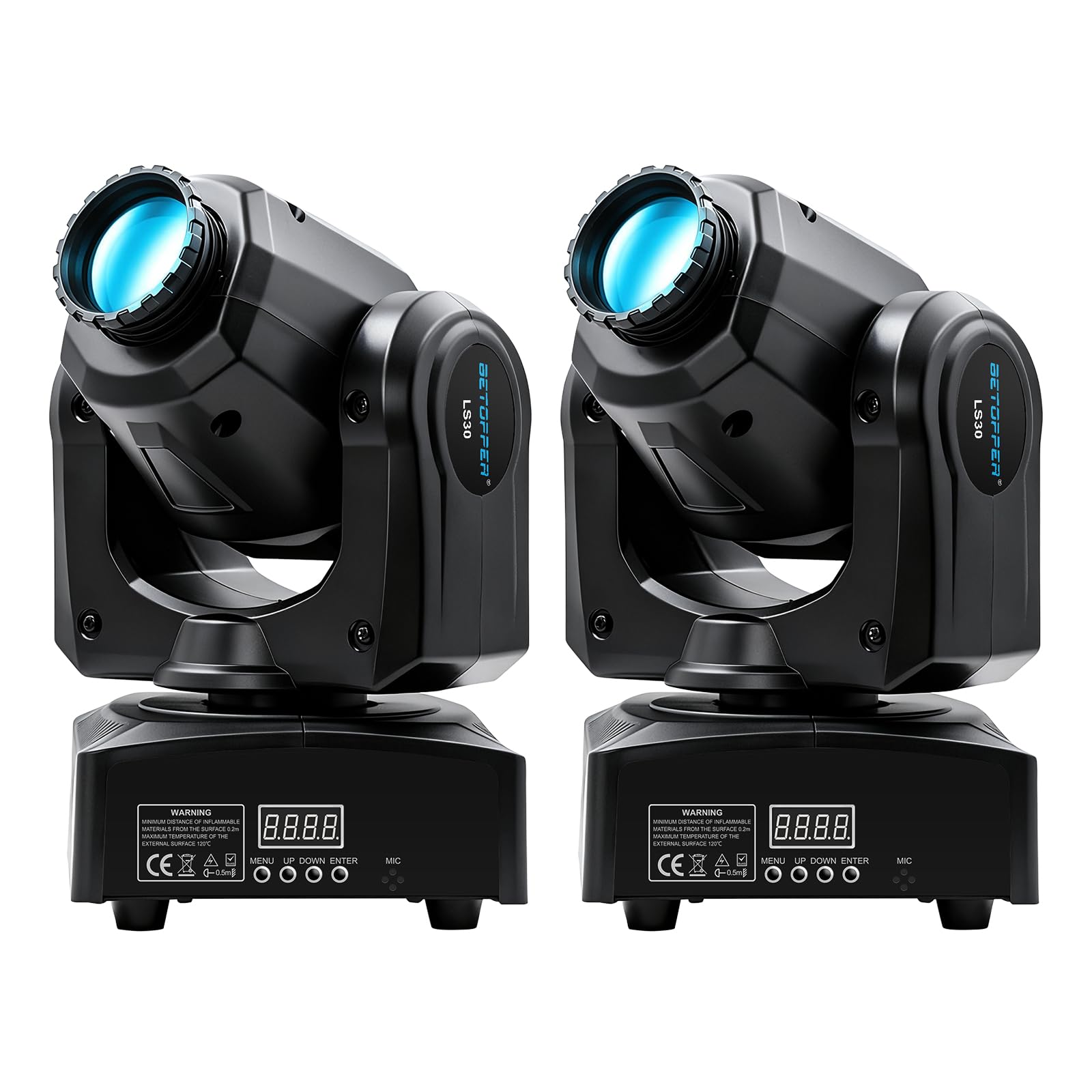Photo 1 of BETOPPER 30W Moving Head Light Stage Lighting 8 GOBO 8 Colors 9/11 Channel DMX-512 with Sound Activated for DJ Party Bar Club Stage Lighting-2 Packs