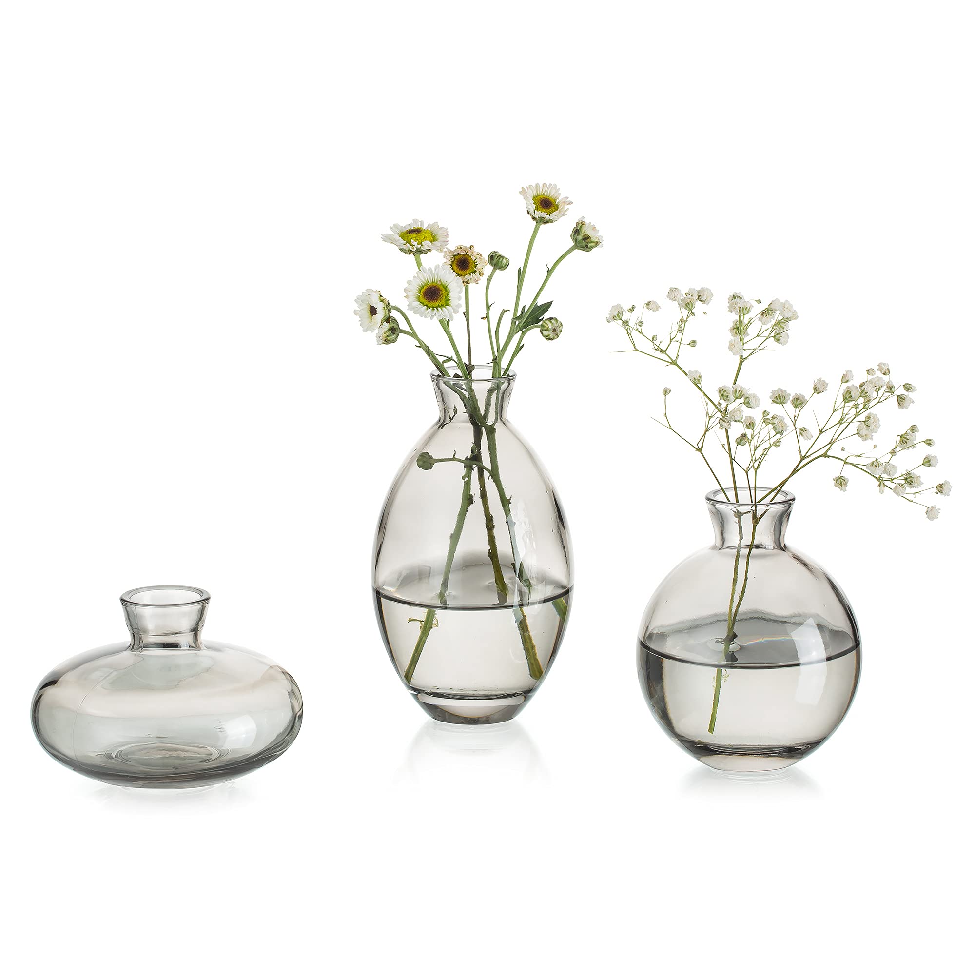 Small Vase for Table Decoration Handmade Glass Vases for Flowers, 3Pcs Grey Vintage Bud Vases Aesthetic Mini Vase Set for Kawaii Living Room Decor Bedroom Ornaments Wedding Centrepieces