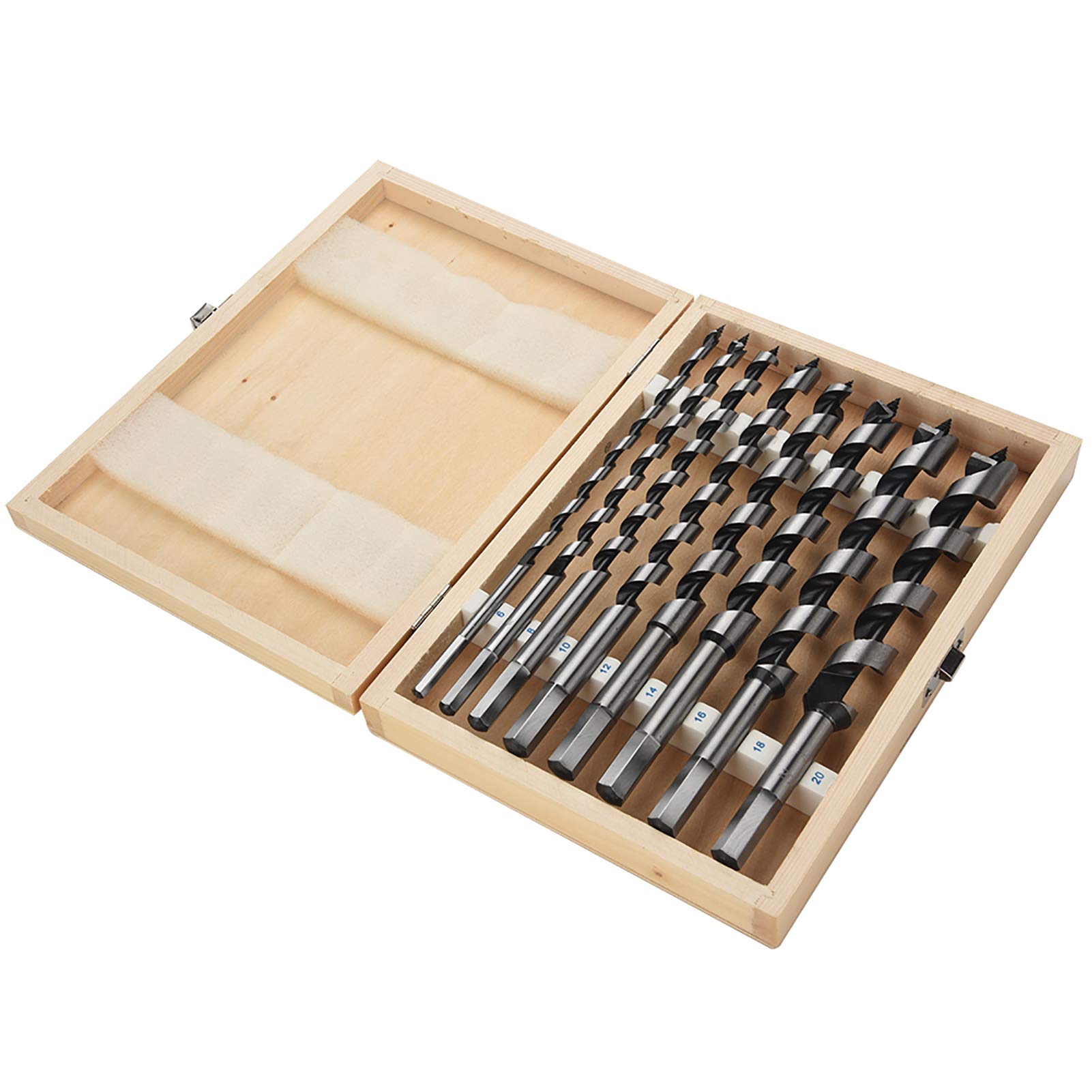Masonry Drill Bits, 8Pcs Carbon Steel Concrete Wood Drill Bit Set Auger Bit Set, Wooden Case Machined Hex Shank Drill Hardwood Drill Bits for Wood, Block Brick Tile, and Plastic