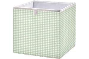Kigai Green Gingham Storage Cubes for Organizing 11x11 inch Foldable Fabric Storage Bin Closet Oagnizer Cube Box Holiday Deco