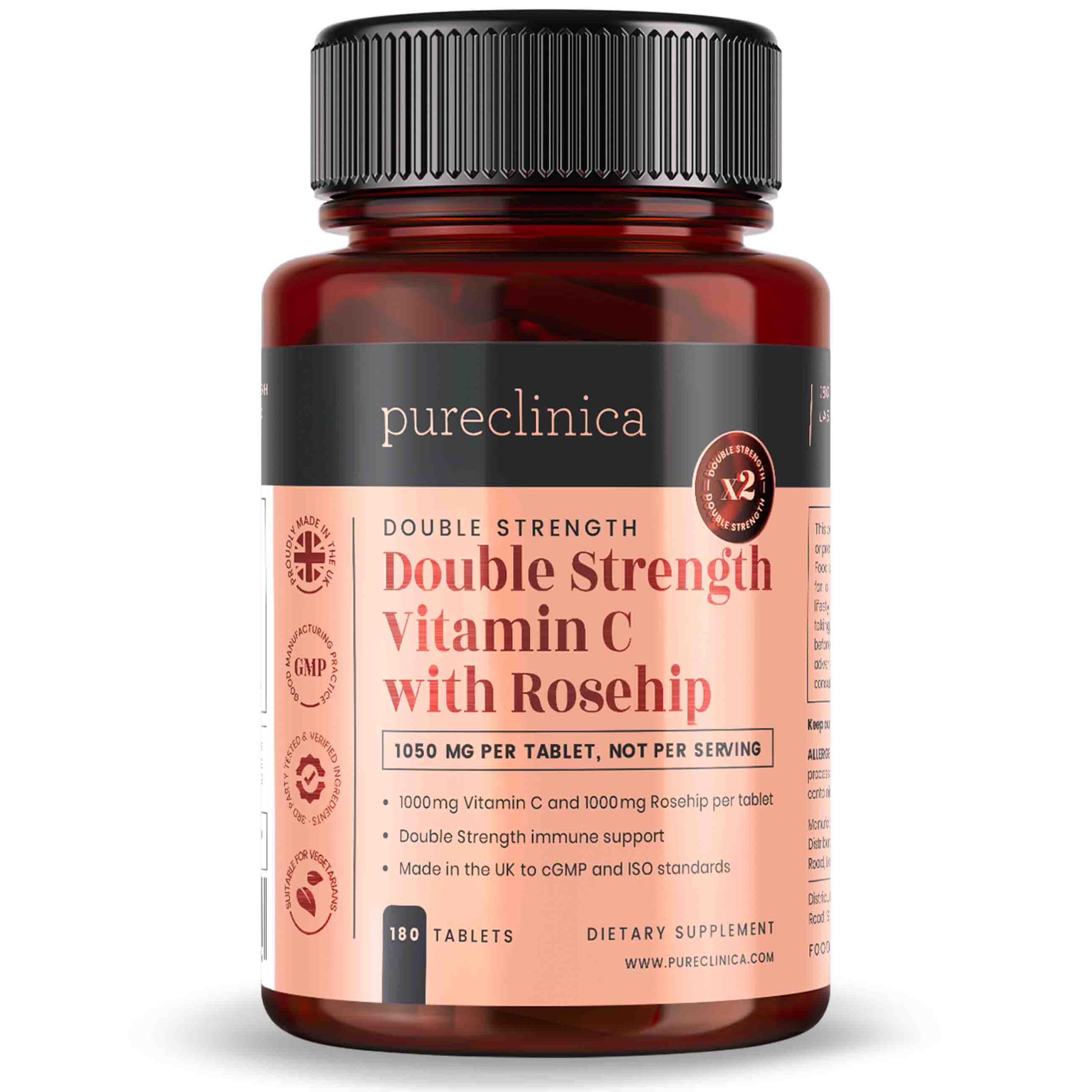 Vitamin C with Rosehip - 2000mg (1000mg VIT C & 1000mg Rosehip Extract) x 180 Tablets - 6 Months Supply