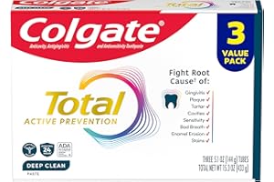 Colgate Total Active Prevention Deep Clean Toothpaste, Anticavity Fluoride Toothpaste, Clinically Proven Fluoride Formula Helps Fight Plaque Bacteria, Mint, 3 Pack, 5.1 oz