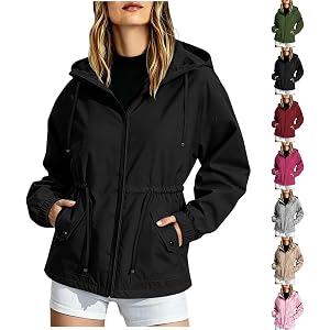 Piuwrlz Women's Windbreaker Lightweight Jacket Waist Drawstring Waterproof Outdoor Raincoat for Hiking Camping Caving Running