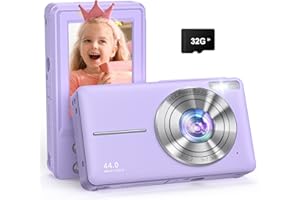 YAXTIFIU Digital Camera for Kids, 44MP Kids Camera for Boys Girls with 32GB Card, 16X Zoom, Fill Light, Anti-Shake, FHD 1080P Small Travel Point Shoot Camera Gift for Teens Beginner Children(Purple)