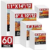 ESRICH Stretched Canvas for Painting, 60 Pack Multi Size11x14, 8x10, 5x7, 4x6, 4x4, Blank Primed Canvases for Oil & Acrylic Painting, Painting Canvas Supplies for Beginners, Artists(12 of Each).