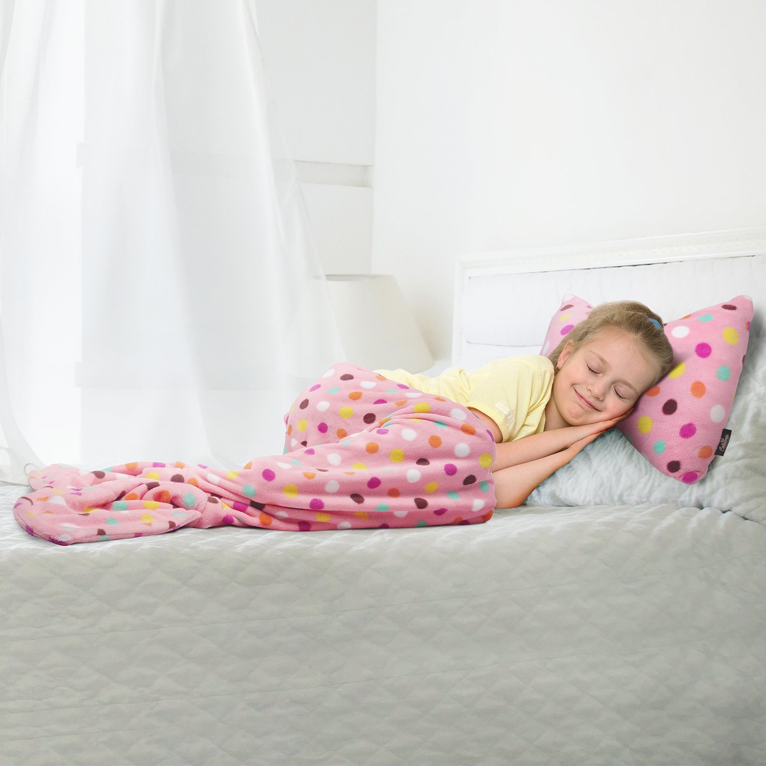 Mermaid Tail Blanket - Super Soft Fannel Fleece Snuggle Sleeping Bag Mermaid Blanket Set for Kids Teens Toddlers Ages 3-12, Bowknot Pillow Included, Catalonia series by Tirrinia, Pink