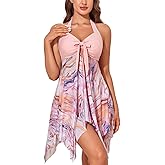 MiYang Womens Tankini Swimdress with Boyshorts Two Piece V Neck Bowknot Halter Bathing Suit Dress
