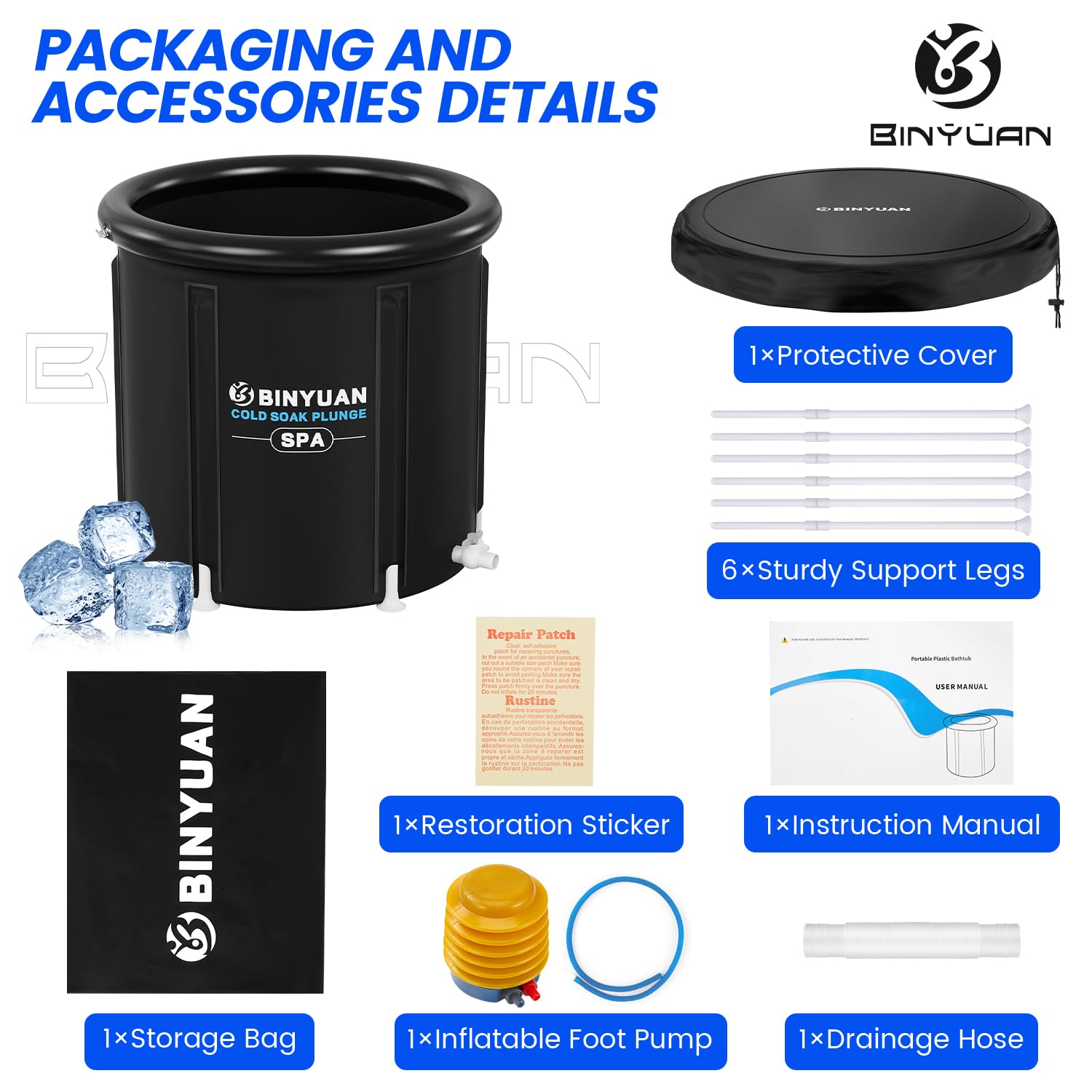 BINYUAN XL Ice Bath Tub For Athletes With Cover 99 Gal Cold Plunge Tub ...