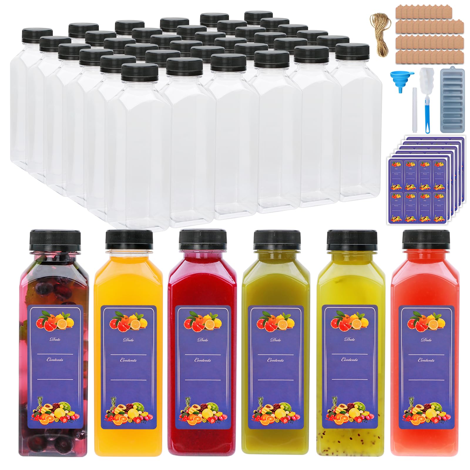 Photo 1 of 16oz Plastic Juice Bottles with Caps,Plastic Bottles with Black Tamper Proof Lids,Reusable Juice Containers for Juicing,Milk,Hot Sauce,Kombucha,Oil,Ginger Jar,Portable Travel Bottle,Smoothies,42PCS