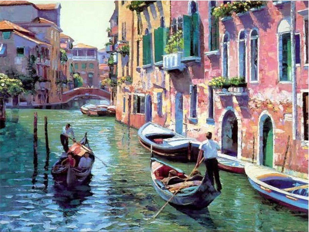 ABEUTY Wandkunst Venice Building Boatman Malen nach Zahlen, DIY Ölgemälde auf Leinwand Gemälde 40x50cm