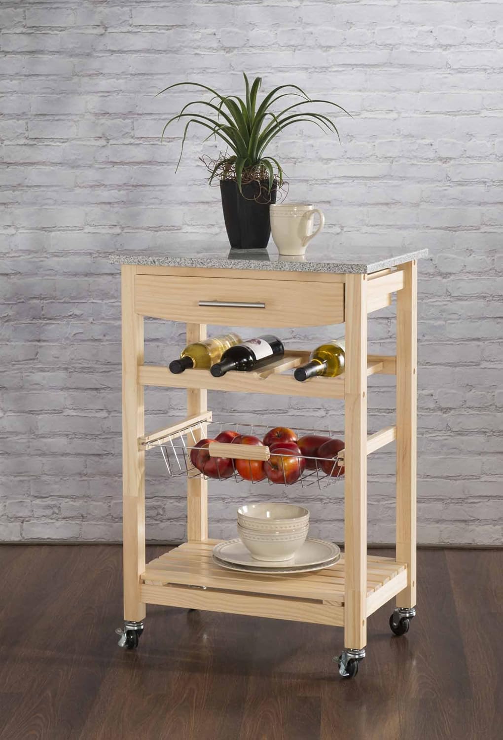 Linon Kitchen Island Granite Top, 33.88" x 22.8" x 15.63", Natural - Kitchen Islands & Carts